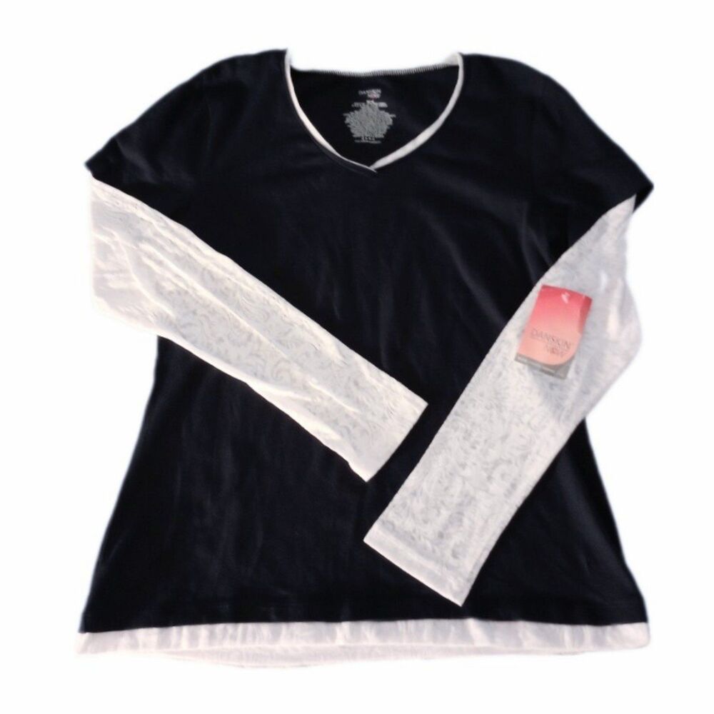 NWT Danskin Navy Blue/White Long Sleeve Top sz M 8-10 Women's